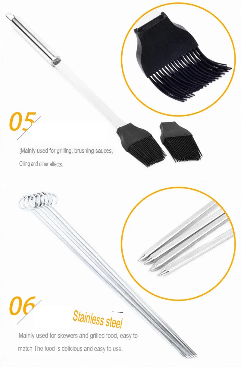 Stainless Steel Grill Bbq Barbecue Tool Set 3,5 and 7 pcs Outdoor Combination Barbecue Camping Supplies.