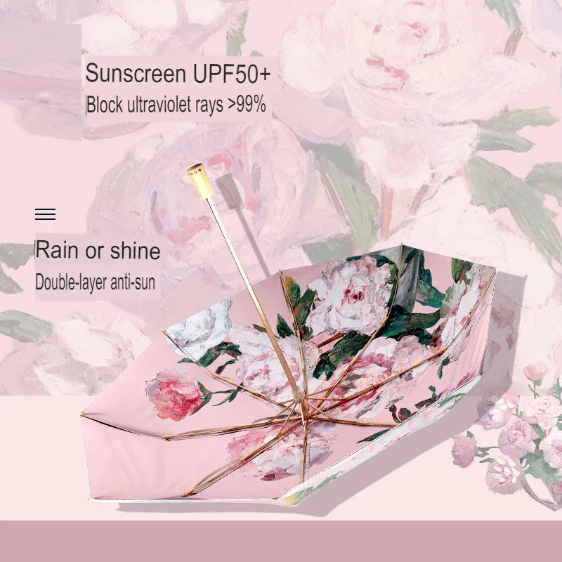 Sun protection and UV protection sun umbrella 60% off flat mini portable sunshade umbrella for both rain and shine