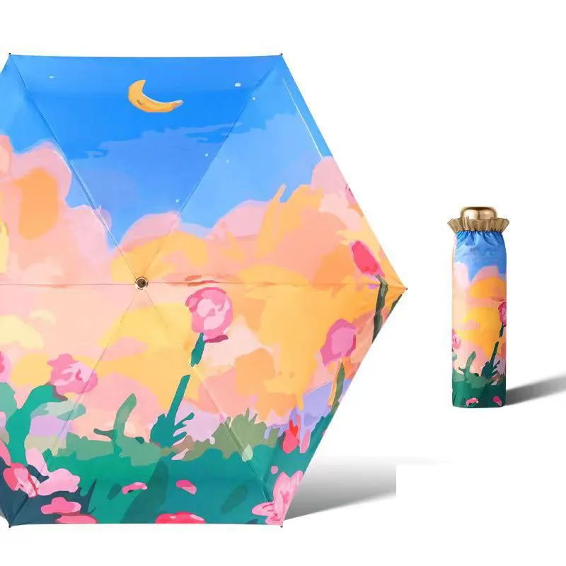 Sun protection and UV protection sun umbrella 60% off flat mini portable sunshade umbrella for both rain and shine