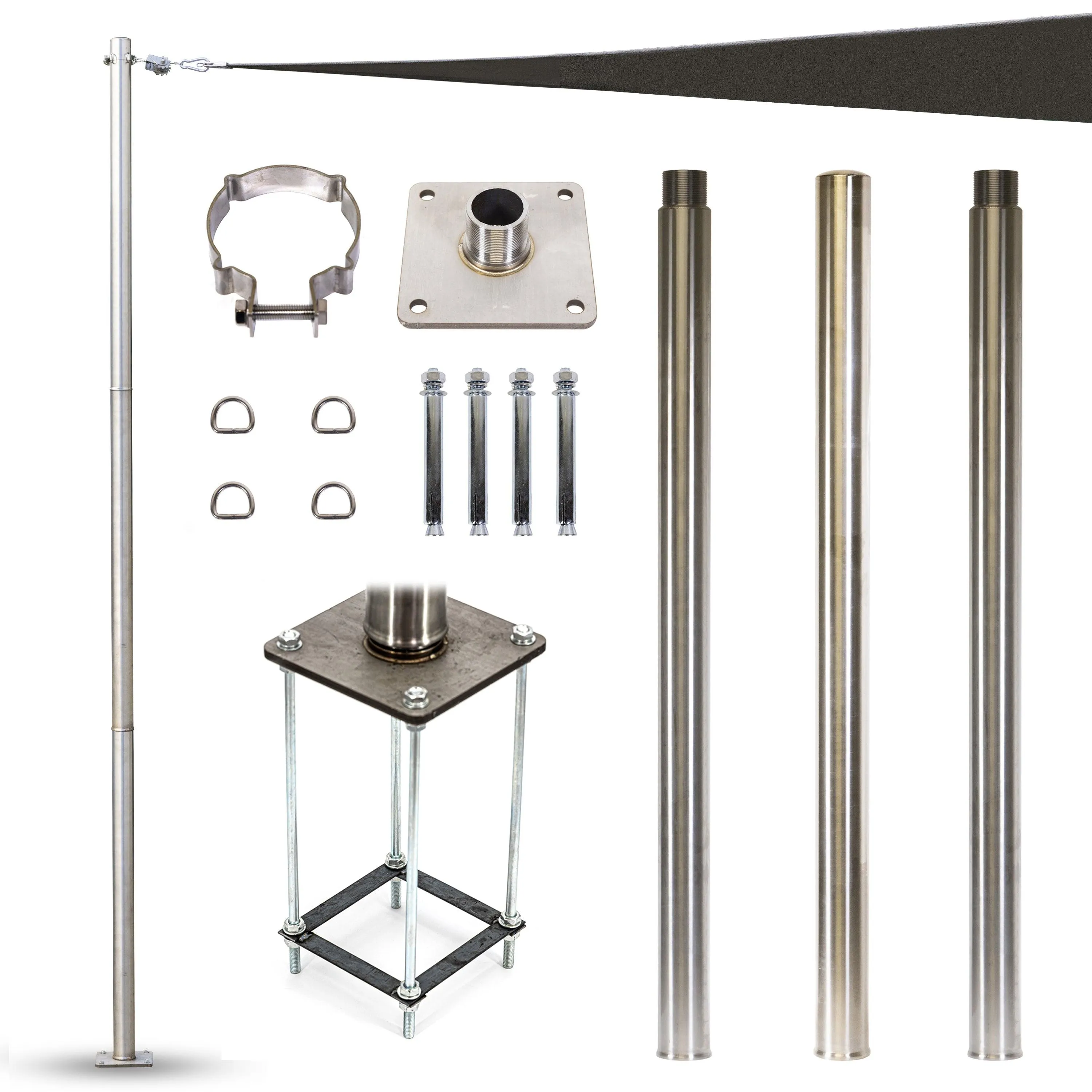 Sun Shade Sail Impact Resistant Stainless Steel Pole / Installation Hardware