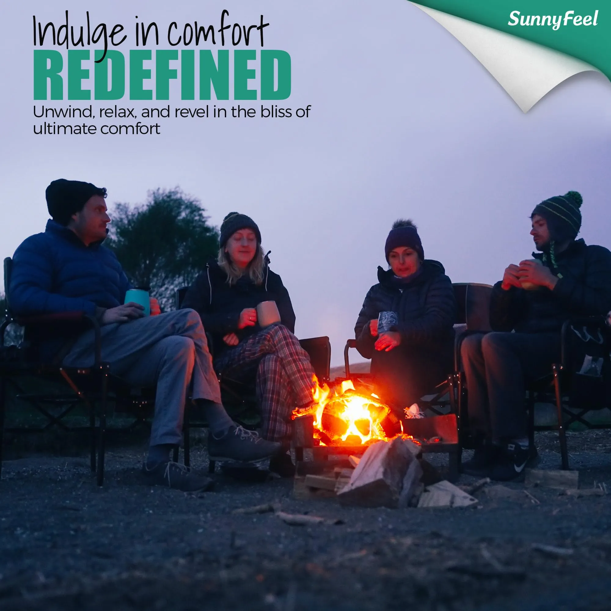 SUNNYFEEL Heated Camping Directors Chair, Heavy Duty,Oversized Outdoor Portable Heating Folding Chair with Side Table, Pocket for Beach, Fishing,Trip,Picnic,Lawn,Concert Foldable Camp Chairs