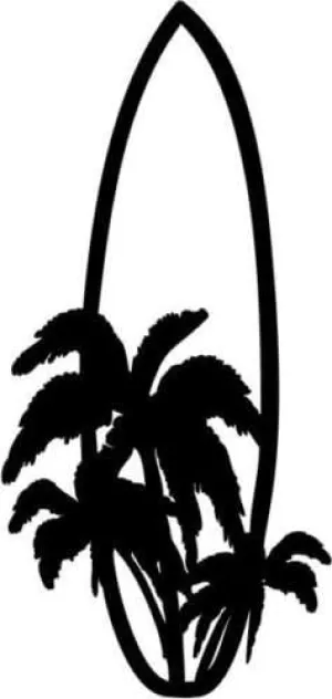 Surfboard Surf Palm Tree Hawaii Hawaiian Graphic Car Truck Windows Decal Sticker - Die cut vinyl decal for windows, cars, trucks, tool boxes, laptops, MacBook - virtually any hard, smooth surface
