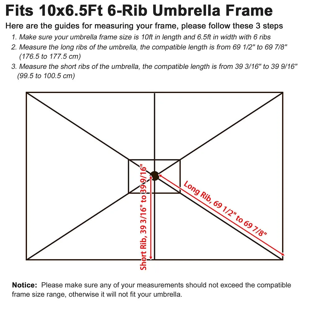 TheLAShop 10'x6.5' 6-Rib Patio Rectangular Umbrella Replacement Canopy