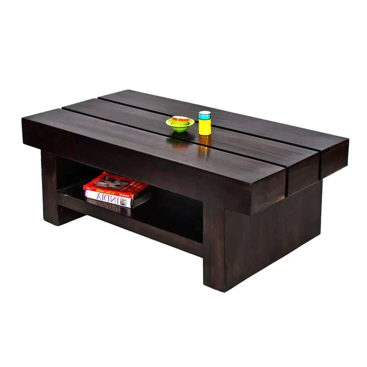 VK Furniture Rectangle Sheesham Wood Coffee Table for Living Room | Wooden Center Table | Modern Center Coffee Table Furniture for Home Hotel Restaurant | Walnut Finish