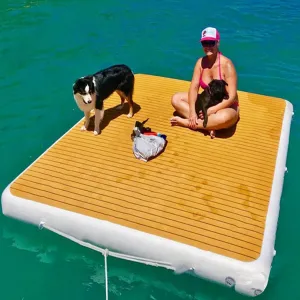 Water Floating Dock Platform, Inflatable Dock Island Raft Water Dock Mat, Wood Grain Non-Slip EVA Boat Yacht Dock,1.5 * 2.5m/4.9 * 8.2ft