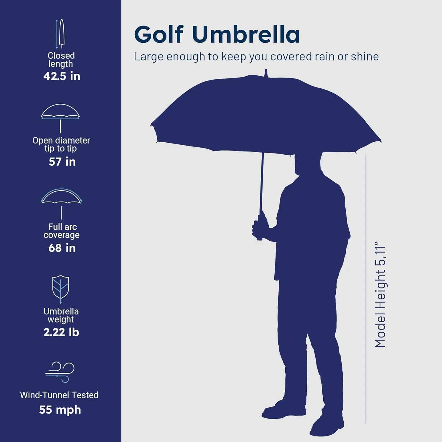 Weatherman Umbrella - Golf Lite Umbrella Extra Large Big Oversize Windproof for Golf Bag Push Cart w/ UV Protection - Waterproof Heavy Duty Umbrellas for Rain Sun for Men Women - Resists Up to 55 MPH Winds (Black)