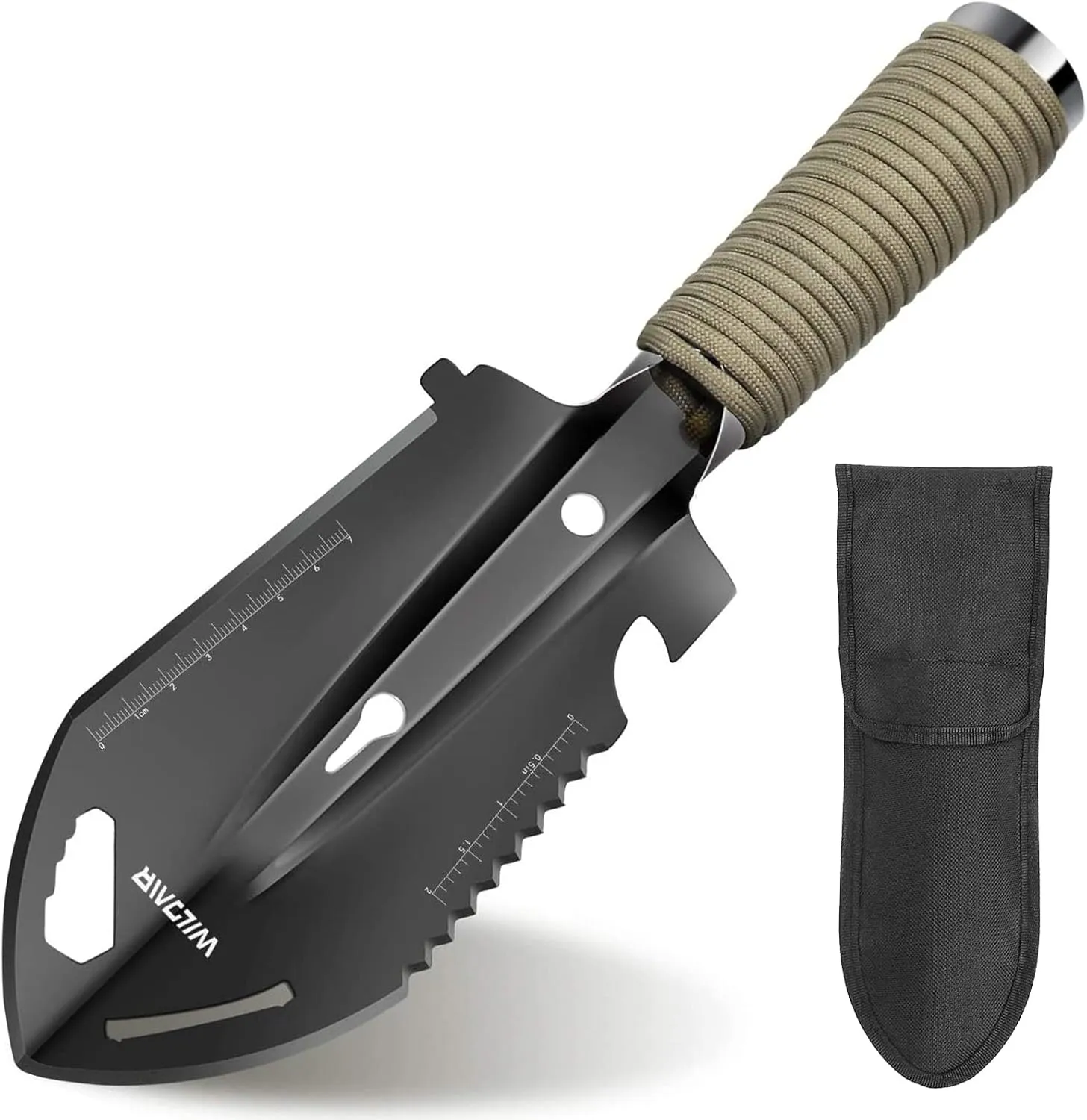 WILDAIR Camping Shovel Multifunctional 7 in 1 Survival Multitool Small Survival Shovel for Camping Tactical Shovel (Black)