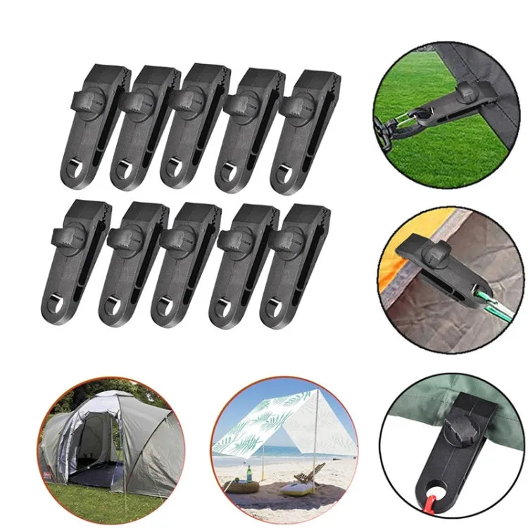 Windproof Canopy Fixed Tent Clip Rope Buckle Set 10 Clips 10 Black Ropes 10 Black PP Fast Hangings