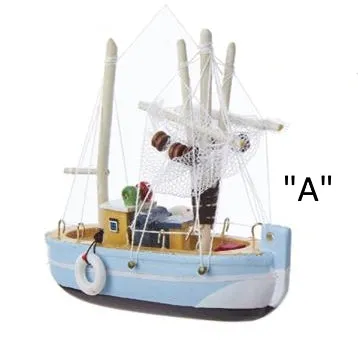 Wooden Fishing Boat ornaments 2 asst, D2721