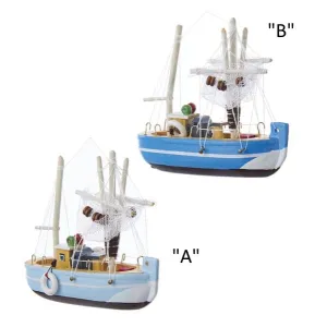 Wooden Fishing Boat ornaments 2 asst, D2721