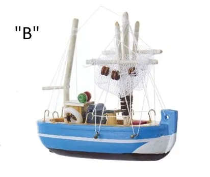 Wooden Fishing Boat ornaments 2 asst, D2721