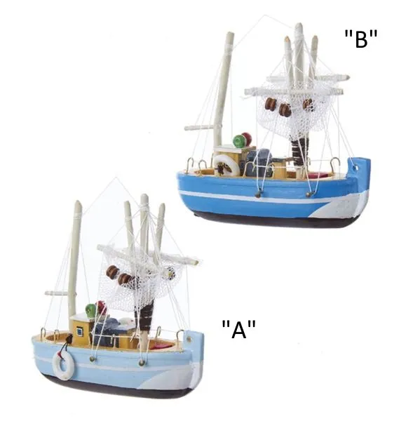Wooden Fishing Boat ornaments 2 asst, D2721