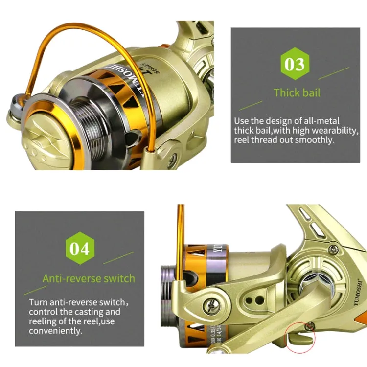 YUMOSHI JF2000 Spinning Fishing Reel 5.2:1 Gear Ratio Metal Spool Saltwater Fishing Tools